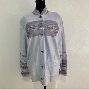 Vintage ALNORAL Wool Blend Knit Cardigan Sweater Blue Gray 1X Art To Wear